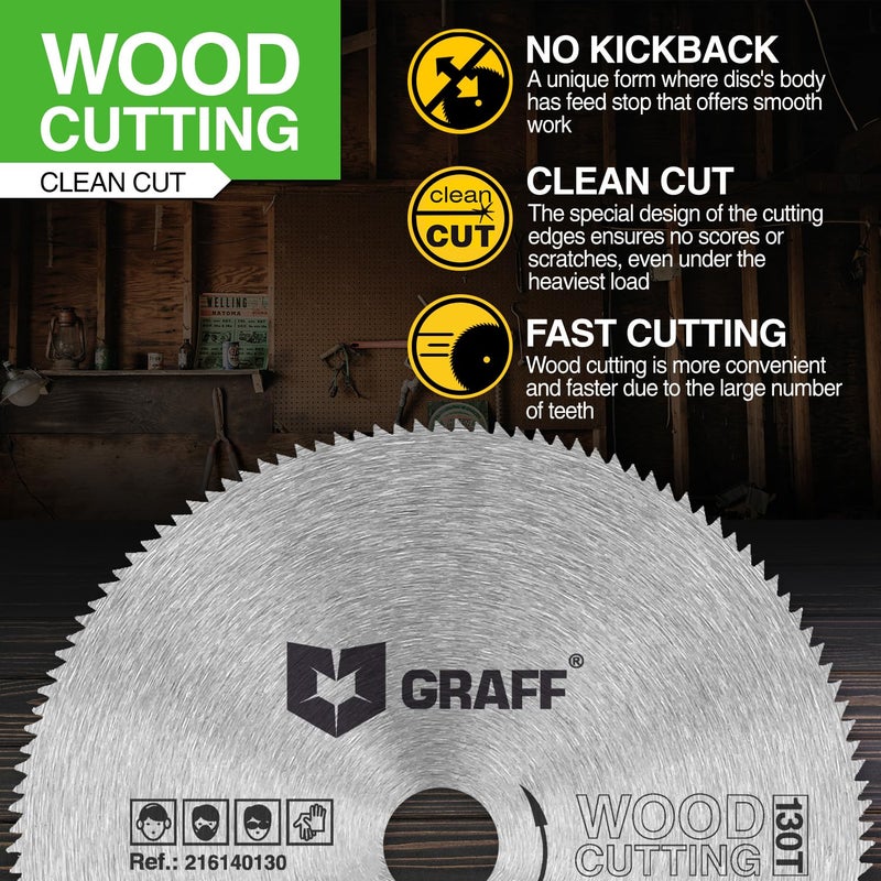GRAFF 5 1/2 Inch Circular Saw Blade for Wood, Plywood, Laminate, Drywall, Plastic – 130T Wood Cutting Disc with 5/8 Inch (16 mm) Arbor from - Image 4